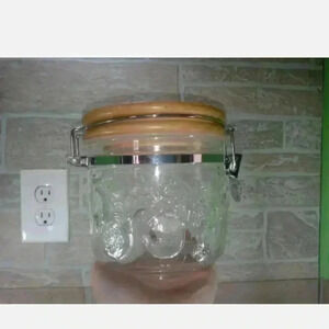 Vintage Glass Cookie Jar With Flower Designs And Lid